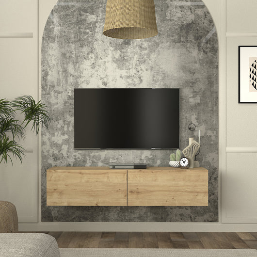 Mobile TV da Parete Nolven con 2 Ante a Ribalta 135 x 32 x 30 cm - Effetto Rovere [en.casa]