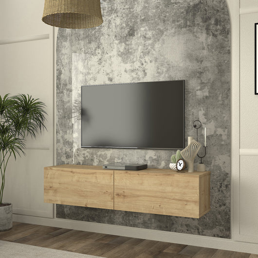 Mobile TV da Parete Nolven con 2 Ante a Ribalta 135 x 32 x 30 cm - Effetto Rovere [en.casa]