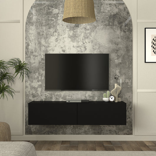 Mobile TV da Parete Nolven con 2 Ante a Ribalta 135 x 32 x 30 cm - Nero [en.casa]