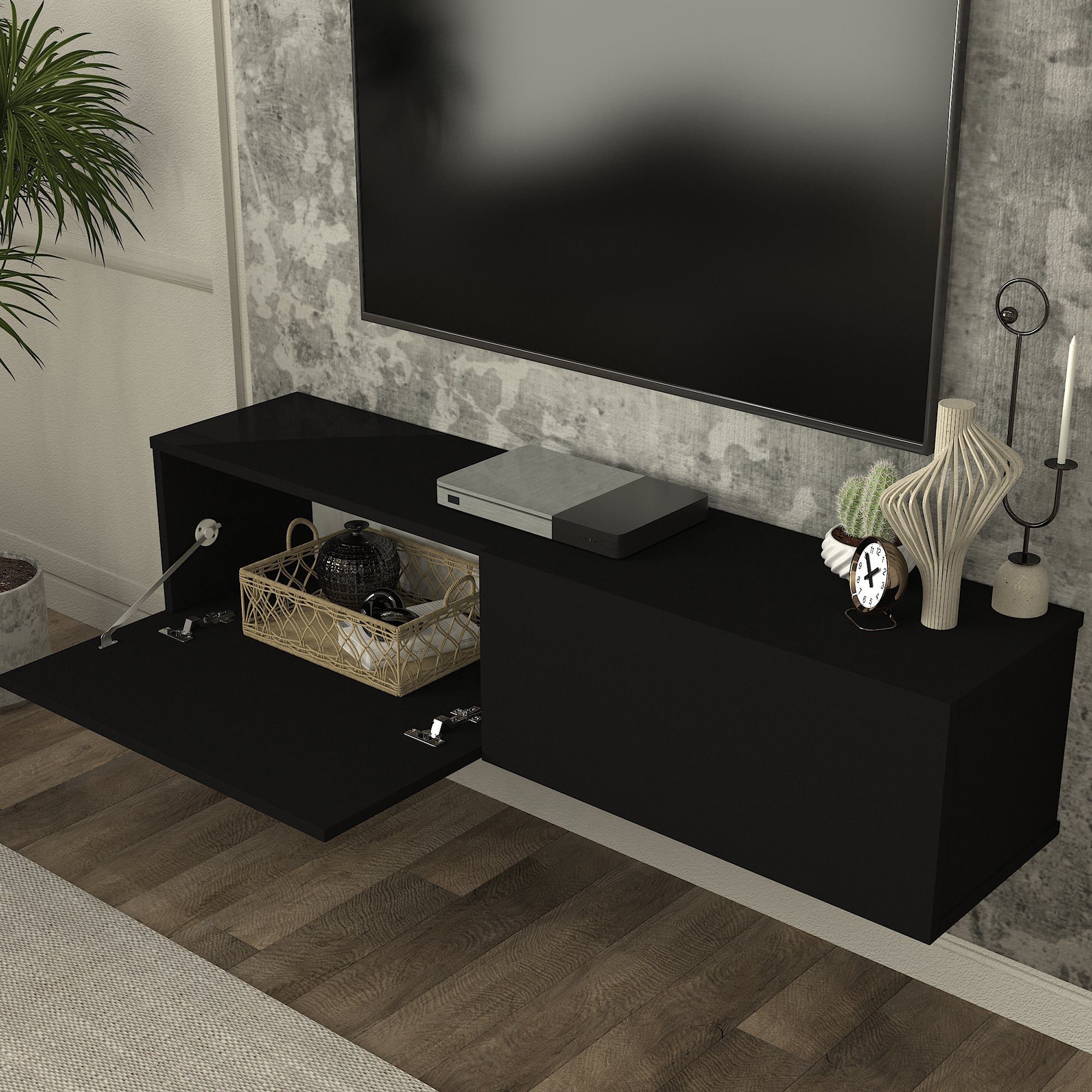 Mobile TV da Parete Nolven con 2 Ante a Ribalta 135 x 32 x 30 cm - Nero [en.casa]