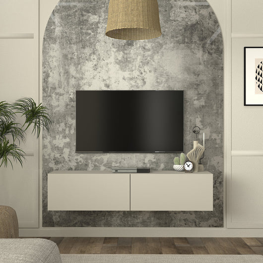 Mobile TV da Parete Nolven con 2 Ante a Ribalta 135 x 32 x 30 cm - Greige [en.casa]