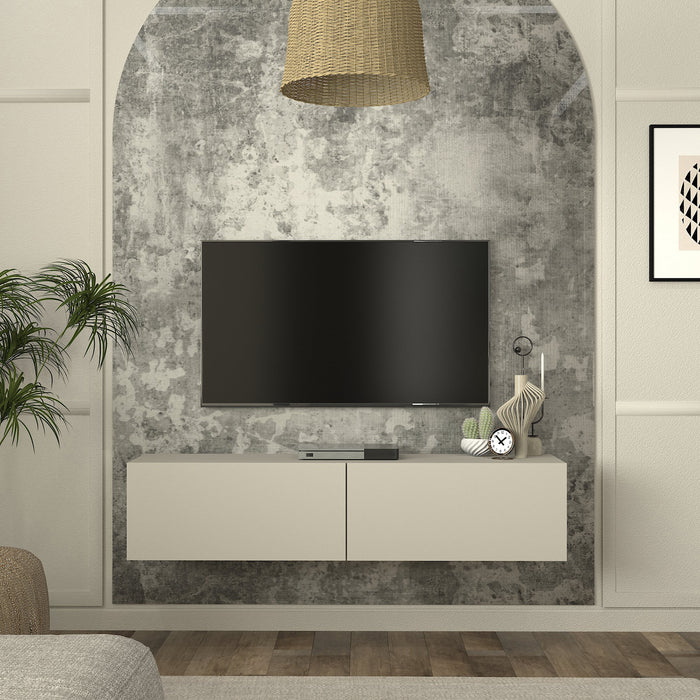 Mobile TV da Parete Nolven con 2 Ante a Ribalta 135 x 32 x 30 cm - Greige [en.casa]