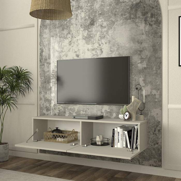 Mobile TV da Parete Nolven con 2 Ante a Ribalta 135 x 32 x 30 cm - Greige [en.casa]
