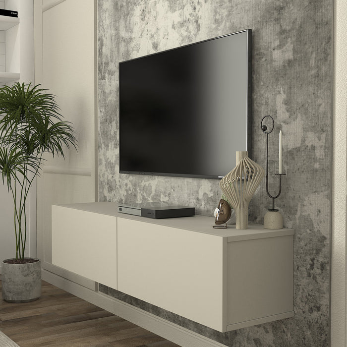 Mobile TV da Parete Nolven con 2 Ante a Ribalta 135 x 32 x 30 cm - Greige [en.casa]