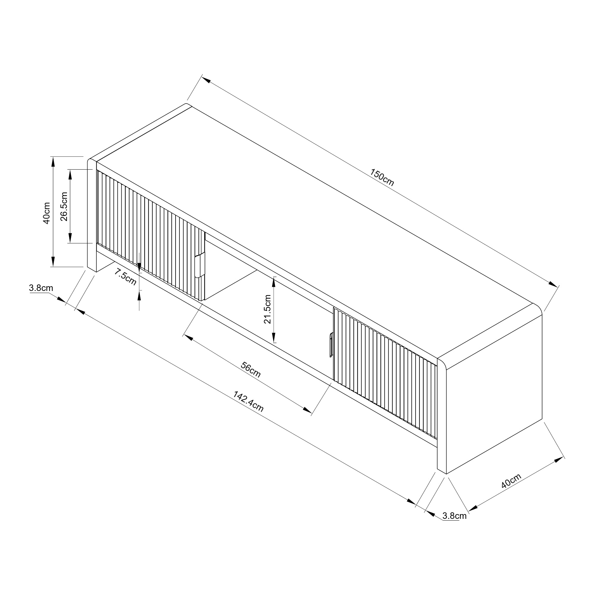 Mobile TV Lukkodso con 2 Ante e Vano Centrale Aperto 150x40x40 cm Effetto Rovere [en.casa]