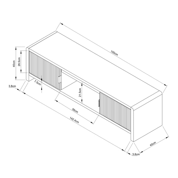 Mobile TV Lukkodso con 2 Ante e Vano Centrale Aperto 150x40x40 cm Effetto Rovere [en.casa]