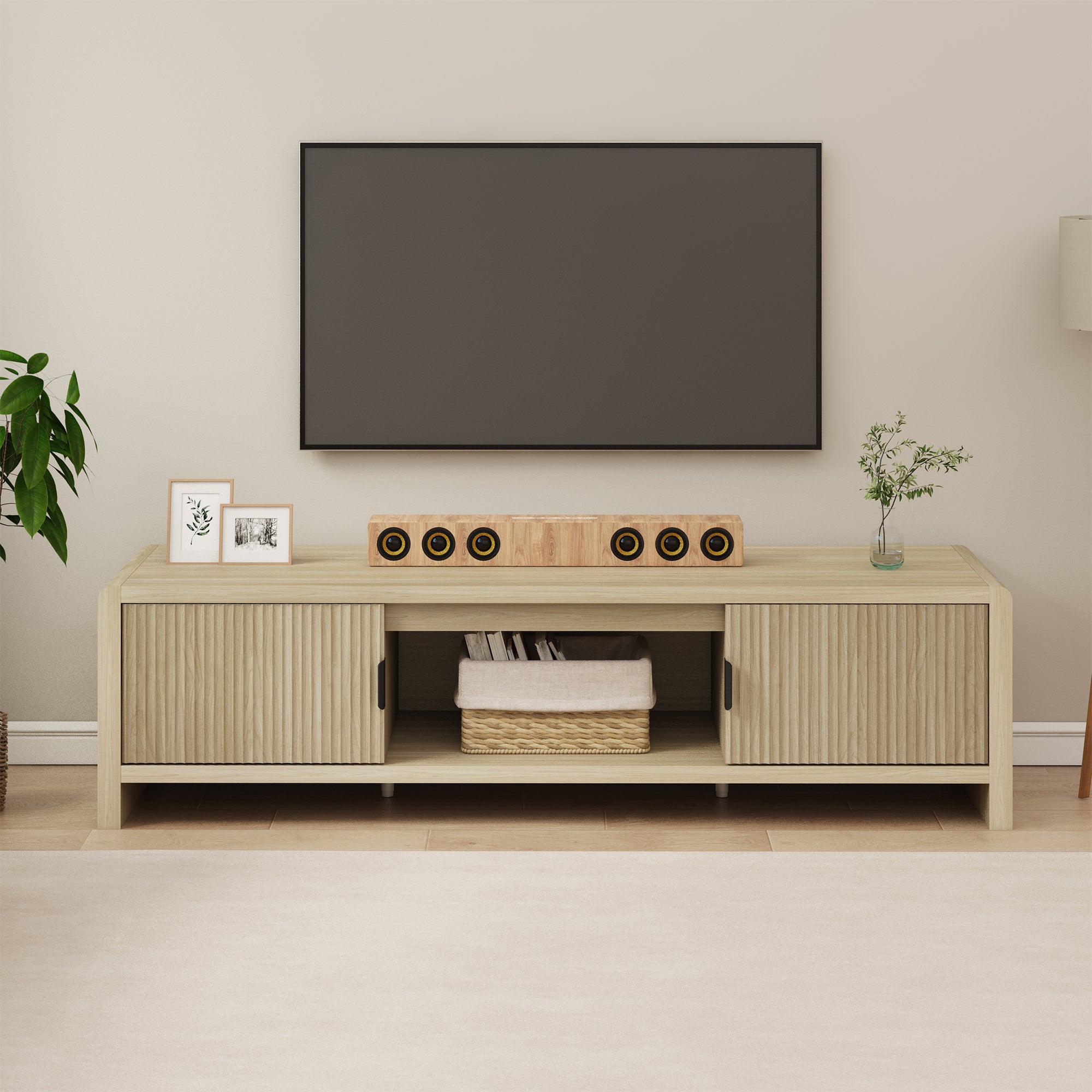 Mobile TV Lukkodso con 2 Ante e Vano Centrale Aperto 150x40x40 cm Effetto Rovere [en.casa]