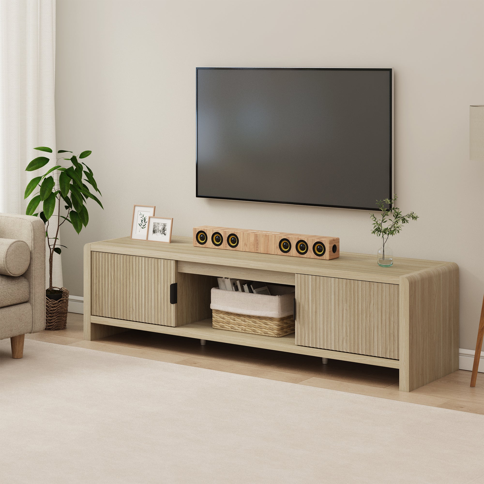 Mobile TV Lukkodso con 2 Ante e Vano Centrale Aperto 150x40x40 cm Effetto Rovere [en.casa]