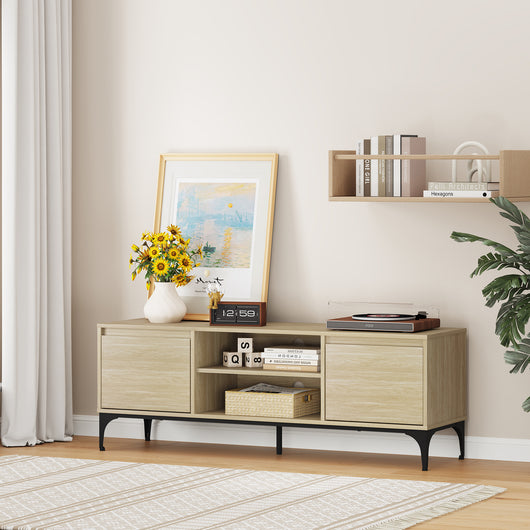 Mobile Porta TV Kistiandi a Vani Aperti e Chiusi con Ante 140 x 40 x 50 cm - Effetto Rovere Chiaro [en.casa]