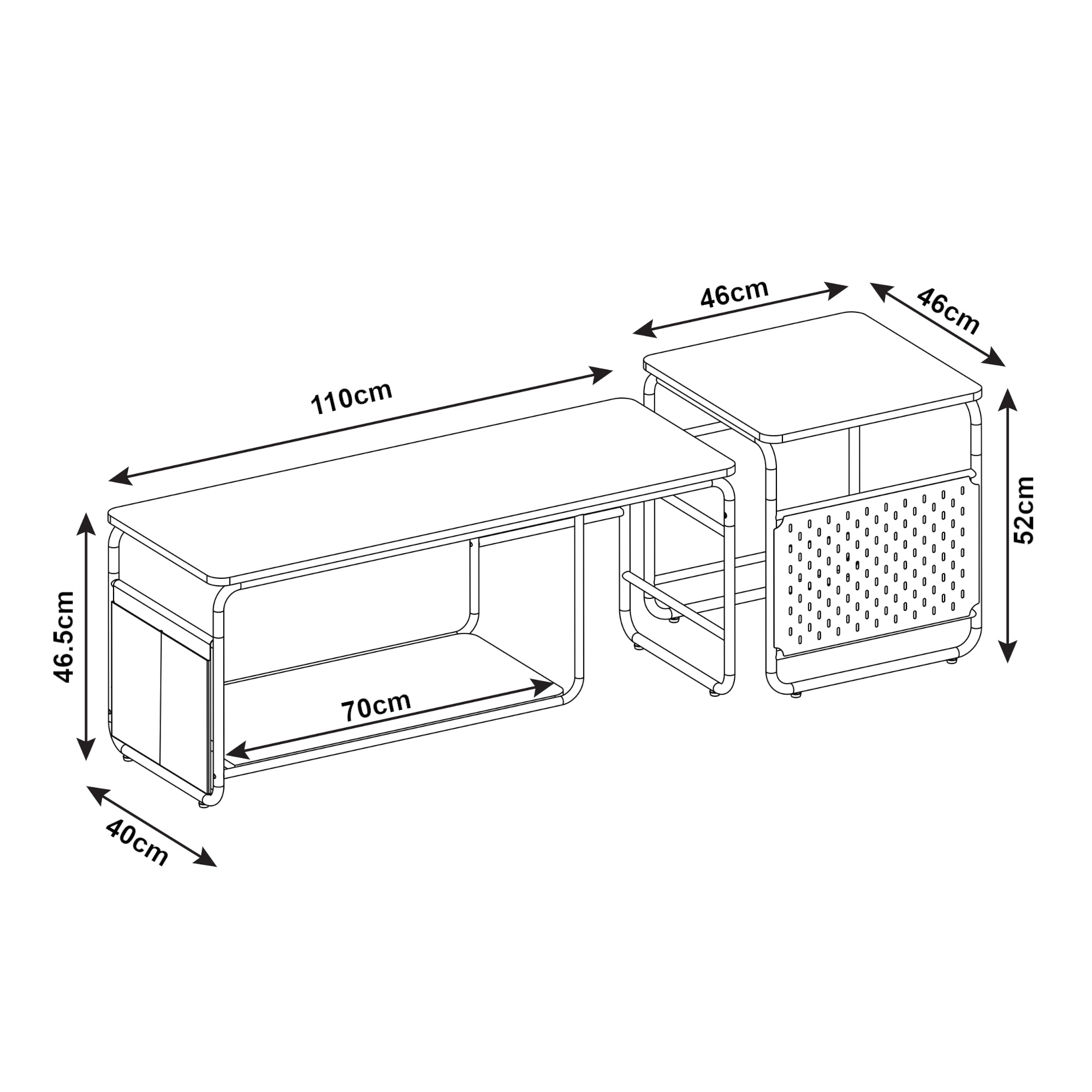 Set Dyrøy 2 in 1 Mobile TV e Tavolino Basso Sovrapponibile Bianco / Effetto Rovere [en.casa]