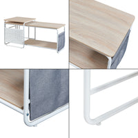 Set Dyrøy 2 in 1 Mobile TV e Tavolino Basso Sovrapponibile Bianco / Effetto Rovere [en.casa]