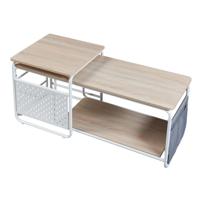 Set Dyrøy 2 in 1 Mobile TV e Tavolino Basso Sovrapponibile Bianco / Effetto Rovere [en.casa]