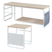 Set Dyrøy 2 in 1 Mobile TV e Tavolino Basso Sovrapponibile Bianco / Effetto Rovere [en.casa]