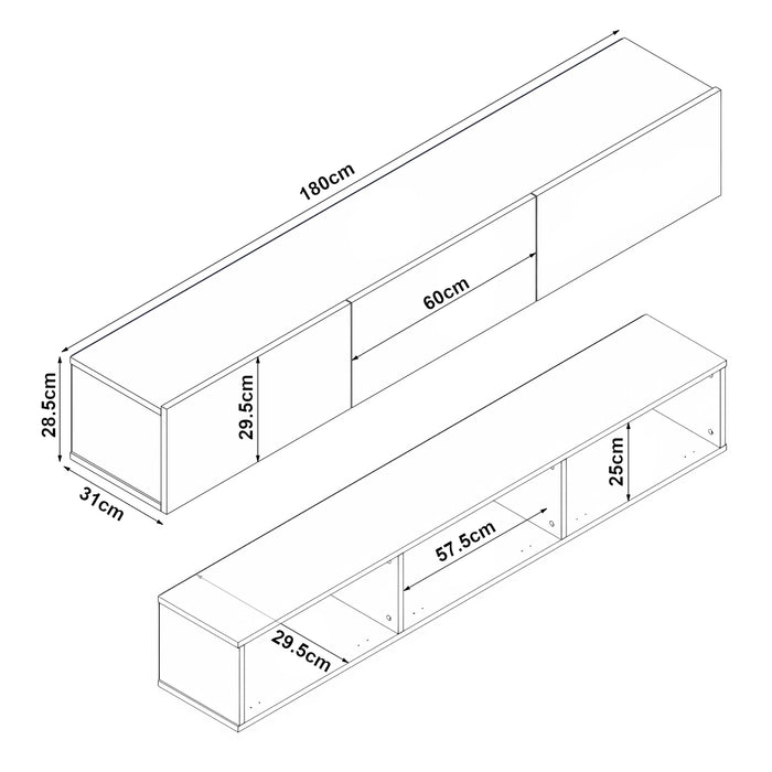 Mobile TV da Parete Vihti con 3 Ante a Ribalta Armadietto Pensile - Nero / Effetto Rovere [en.casa]