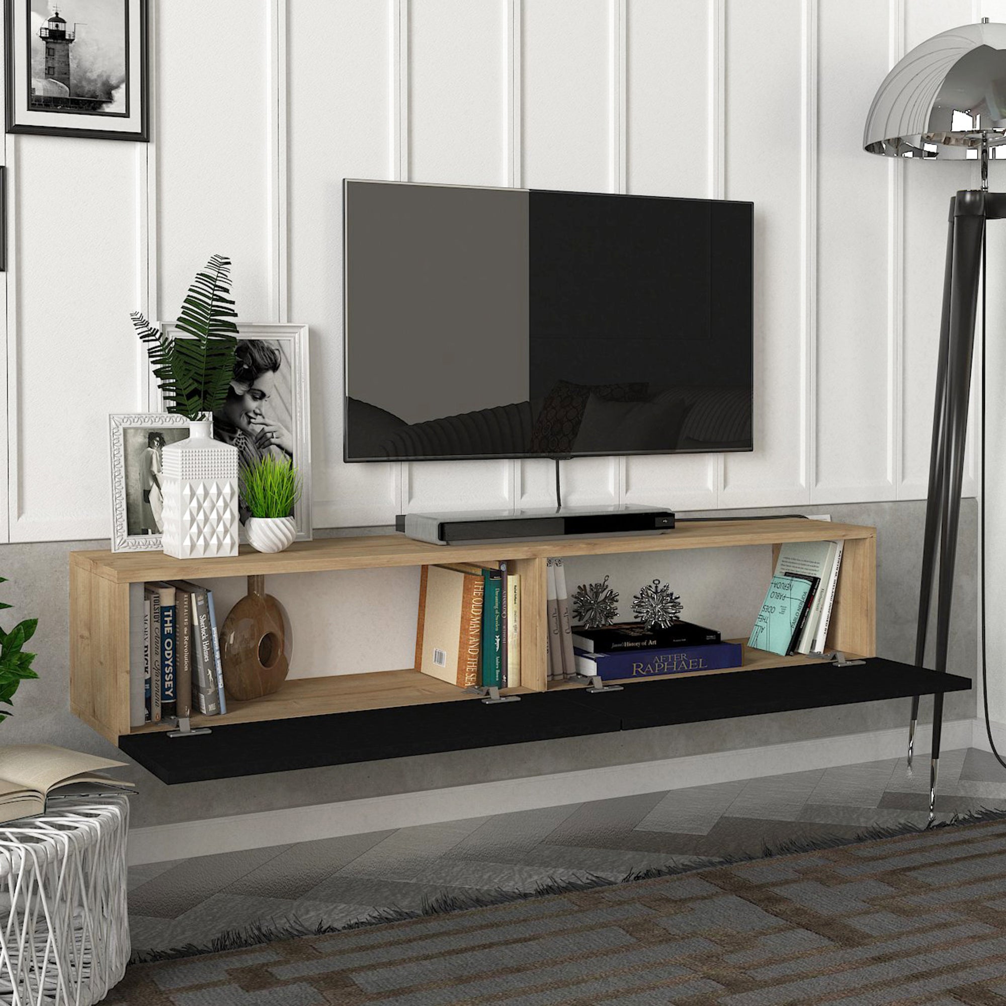 Toivakka Mobile TV da Parete Effetto Rovere / Nero 135x31x25 cm [en.casa]
