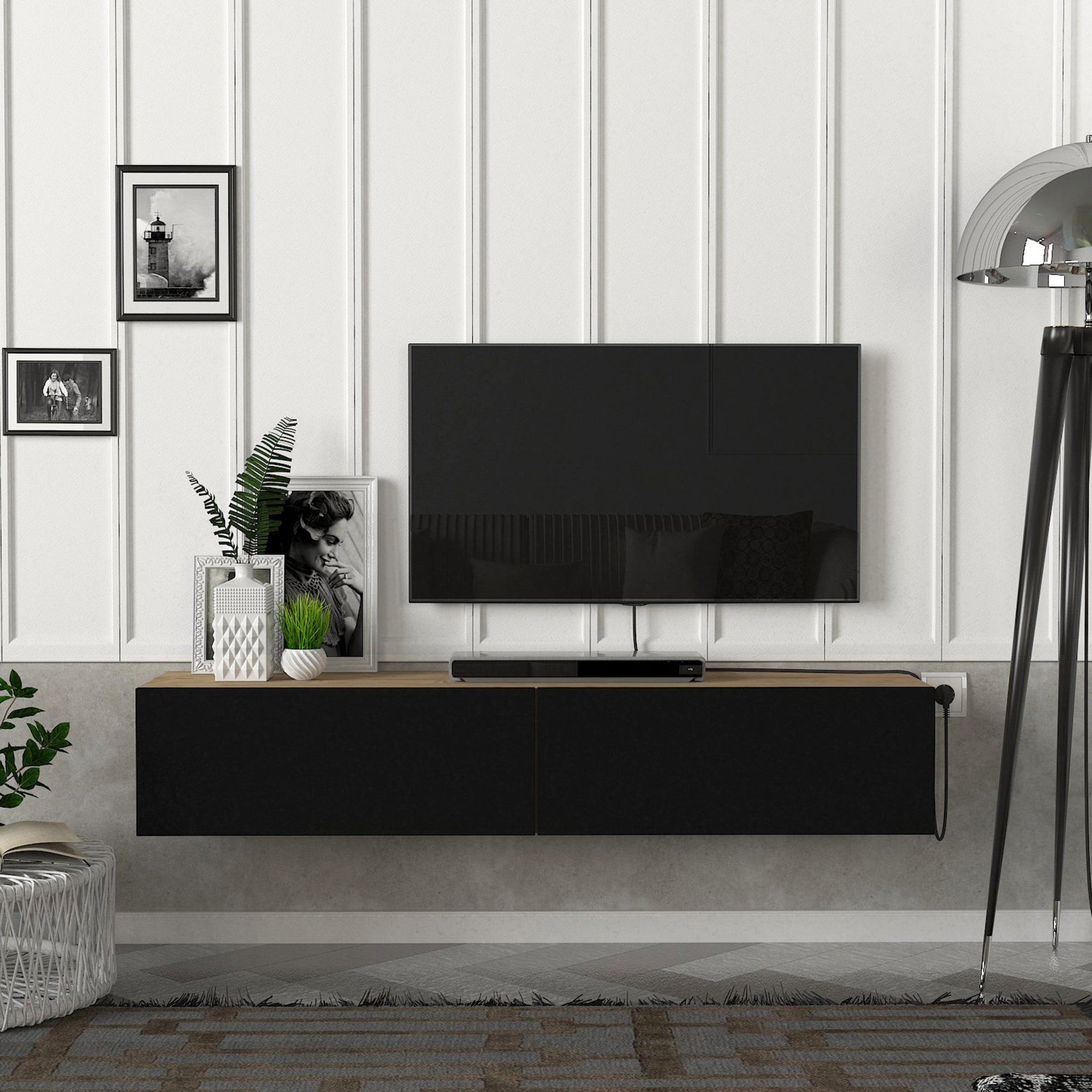 Toivakka Mobile TV da Parete Effetto Rovere / Nero 135x31x25 cm [en.casa]