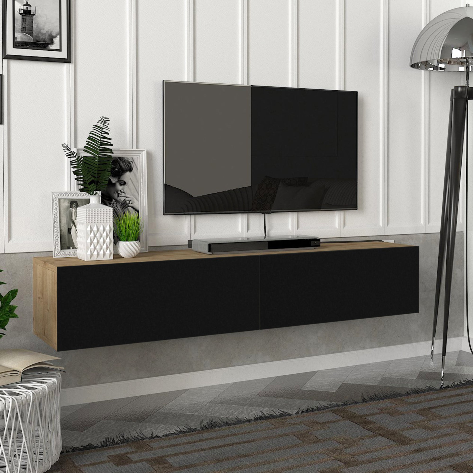 Toivakka Mobile TV da Parete Effetto Rovere / Nero 135x31x25 cm [en.casa]