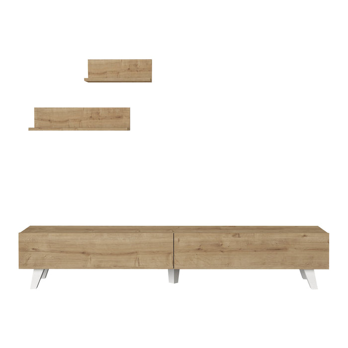 Set di Mobile TV e 2 Mensole da Muro Armadietto Porta TV 180 cm con 2 Ante a Ribalta e Mensole a Forma di L Lunghezze