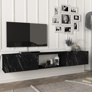 Mobile TV da Parete Paltamo Armadietto Pensile con Ante a Ribalta 180 x 31 x 29,5 cm Effetto Marmo Nero [en.casa]