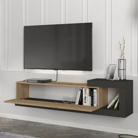 Mobile TV Sospeso 150 x 29,5 x 38,5 cm Mobile Porta TV a Parete Supporto TV a Muro con Anta a Ribalta e Scomparto