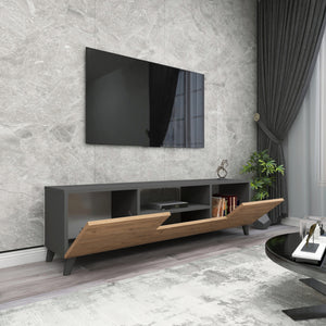 Mobile Porta TV Torsby con Scomparti Chiusi 46 x 140 x 30 cm Antracite / Effetto Rovere [en.casa]