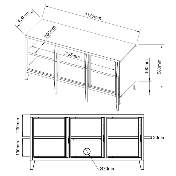 Mobile TV 'Kotka' a 3 Ante - Armadietto Basso in Acciaio - Bianco [en.casa]