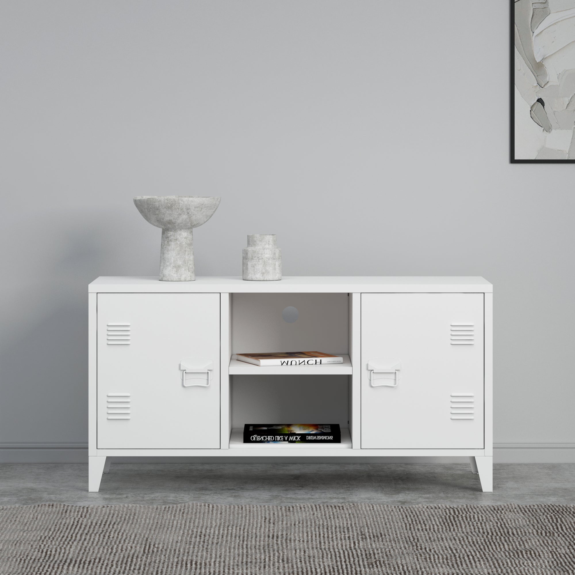 Mobile TV Kotka con 2 Ante Acciaio Bianco [en.casa]