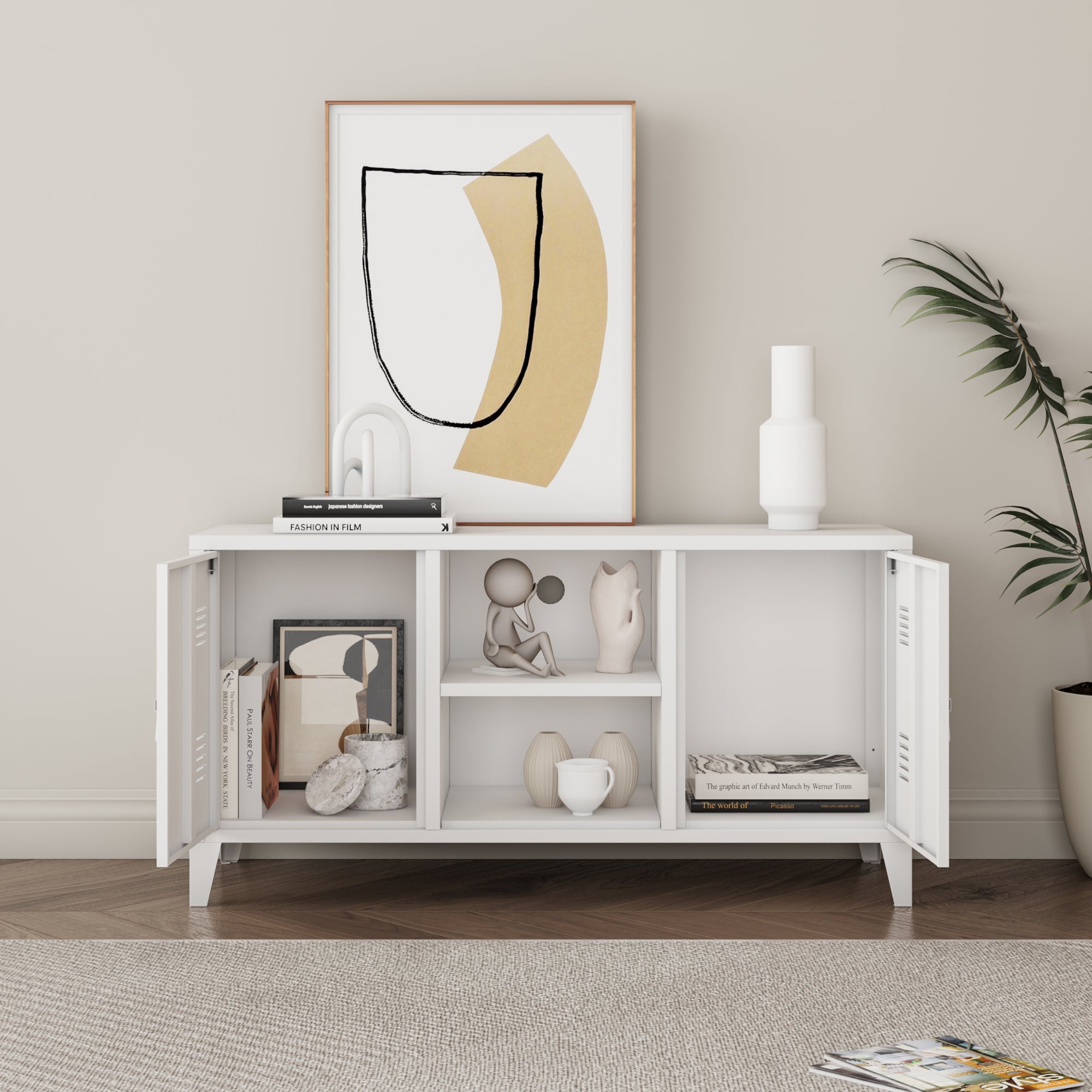 Mobile TV Kotka con 2 Ante Acciaio Bianco [en.casa]