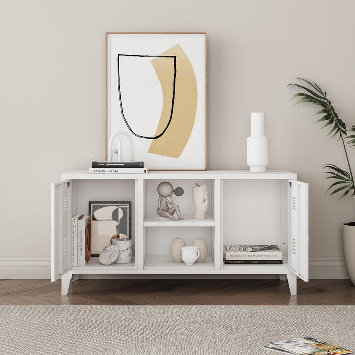 Mobile TV Kotka con 2 Ante Acciaio Bianco [en.casa]