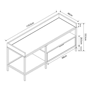 Mobile Porta TV Belana con Cassetto e 2 Scomparti Aperti 120 x 40 x 54 cm - Nero/Effetto Rovere [en.casa]