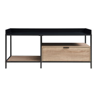 Mobile Porta TV Belana con Cassetto e 2 Scomparti Aperti 120 x 40 x 54 cm - Nero/Effetto Rovere [en.casa]