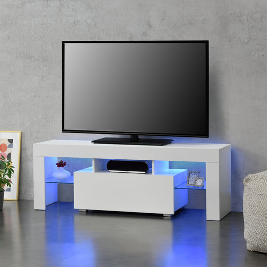 Mobile Porta TV Grimsey con Illuminazione LED RGB 130 x 35 x 45 cm - Bianco [en.casa]