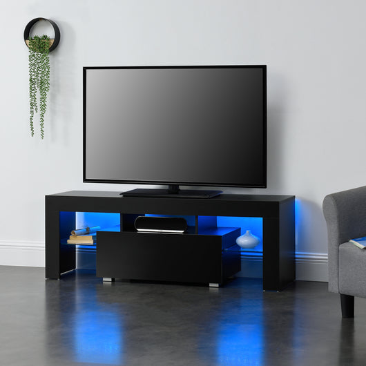 Mobile Porta TV Grimsey con Illuminazione LED RGB 130 x 35 x 45 cm - Nero [en.casa]