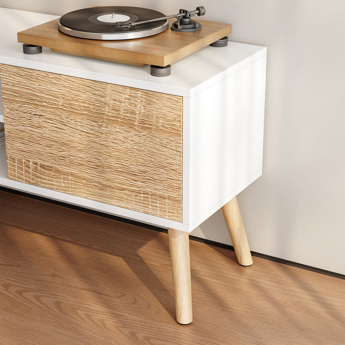 Mobile Porta TV con 2 Armadietti e 2 Scomparti Aperti 120 x 29,5 x 46,5 cm Supporto TV con Passaggio Cavi Tavolino