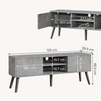 Mobile Porta TV con 2 Armadietti e 2 Scomparti Aperti 120 x 29,5 x 46,5 cm Supporto TV con Passaggio Cavi Tavolino