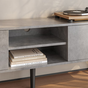 Mobile Porta TV con 2 Armadietti e 2 Scomparti Aperti 120 x 29,5 x 46,5 cm Supporto TV con Passaggio Cavi Tavolino