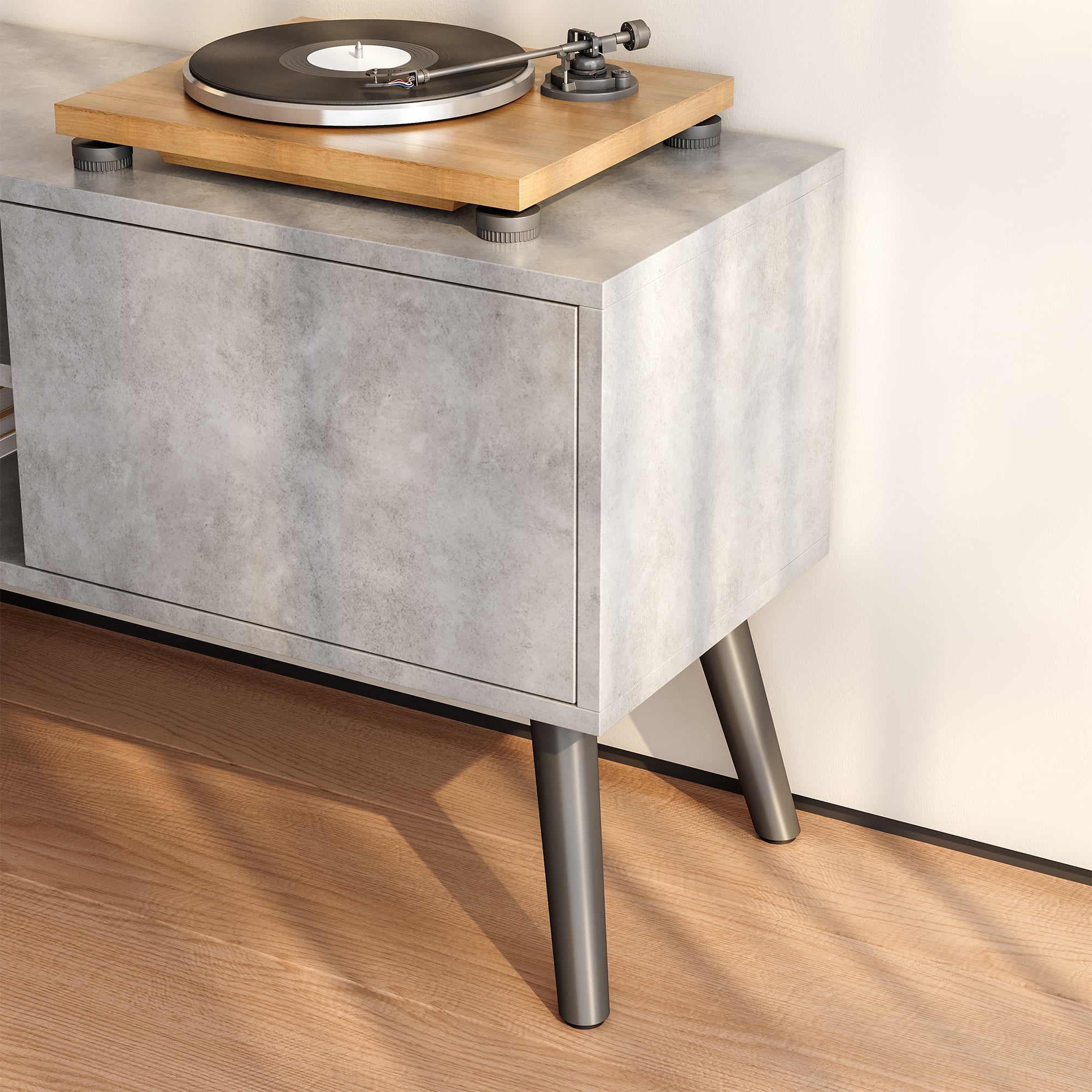 Mobile Porta TV con 2 Armadietti e 2 Scomparti Aperti 120 x 29,5 x 46,5 cm Supporto TV con Passaggio Cavi Tavolino