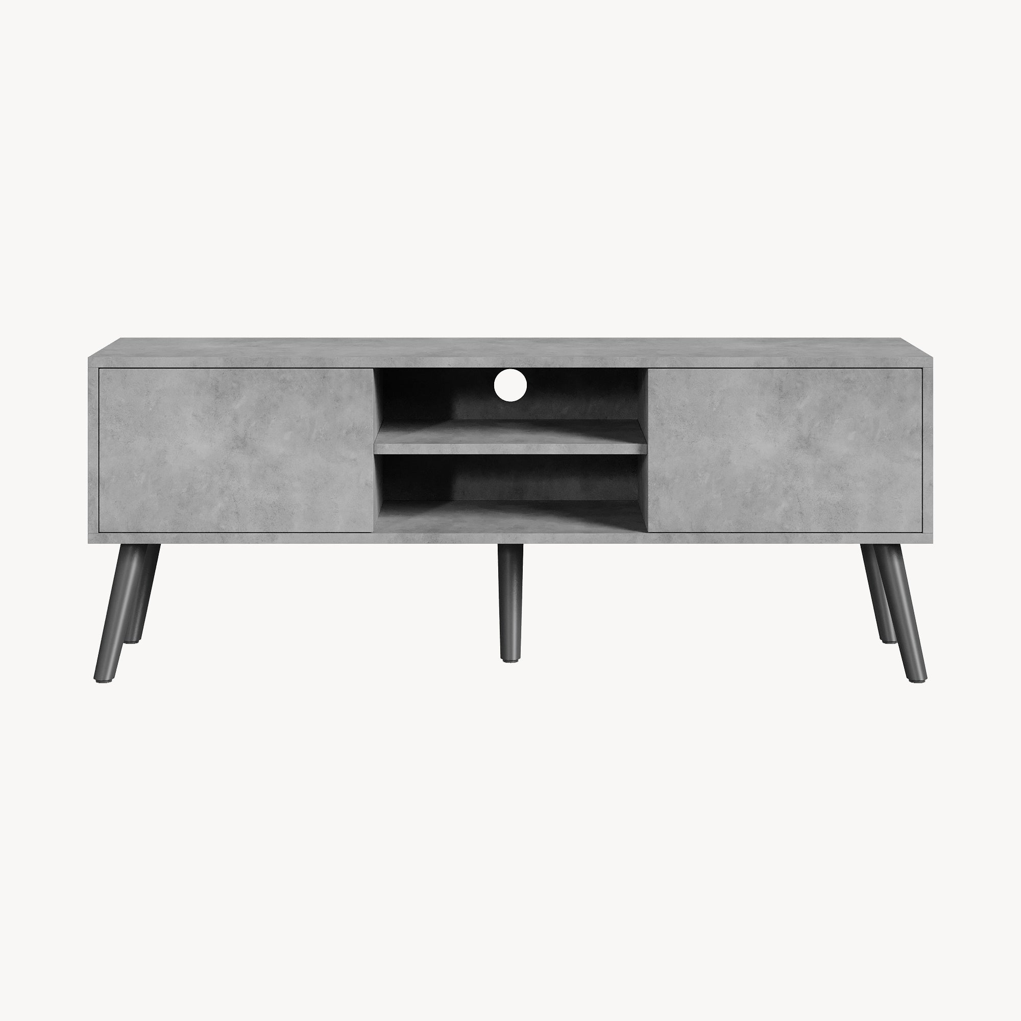 Mobile Porta TV con 2 Armadietti e 2 Scomparti Aperti 120 x 29,5 x 46,5 cm Supporto TV con Passaggio Cavi Tavolino