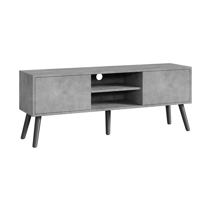 Mobile Porta TV con 2 Armadietti e 2 Scomparti Aperti 120 x 29,5 x 46,5 cm Supporto TV con Passaggio Cavi Tavolino