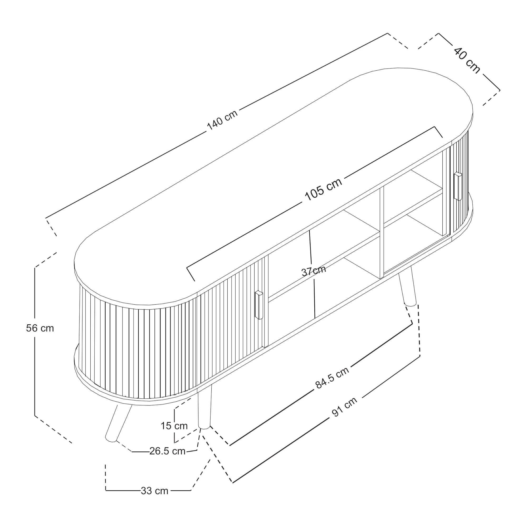 Credenza Nordkapp con Ante Scorrevoli 140 x 40 x 56 cm Naturale [en.casa]