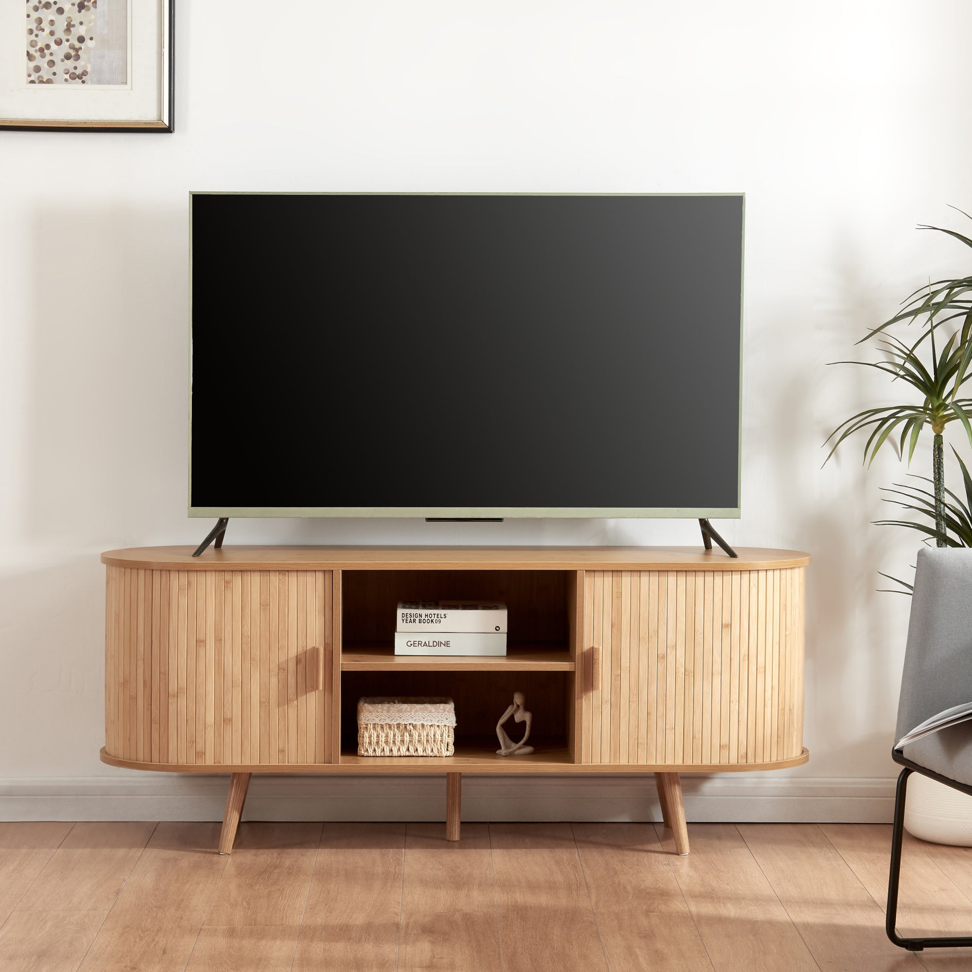 Credenza Nordkapp con Ante Scorrevoli 140 x 40 x 56 cm Naturale [en.casa]