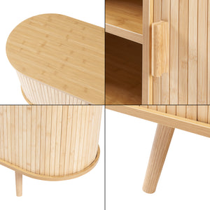 Credenza Nordkapp con Ante Scorrevoli 140 x 40 x 56 cm Naturale [en.casa]