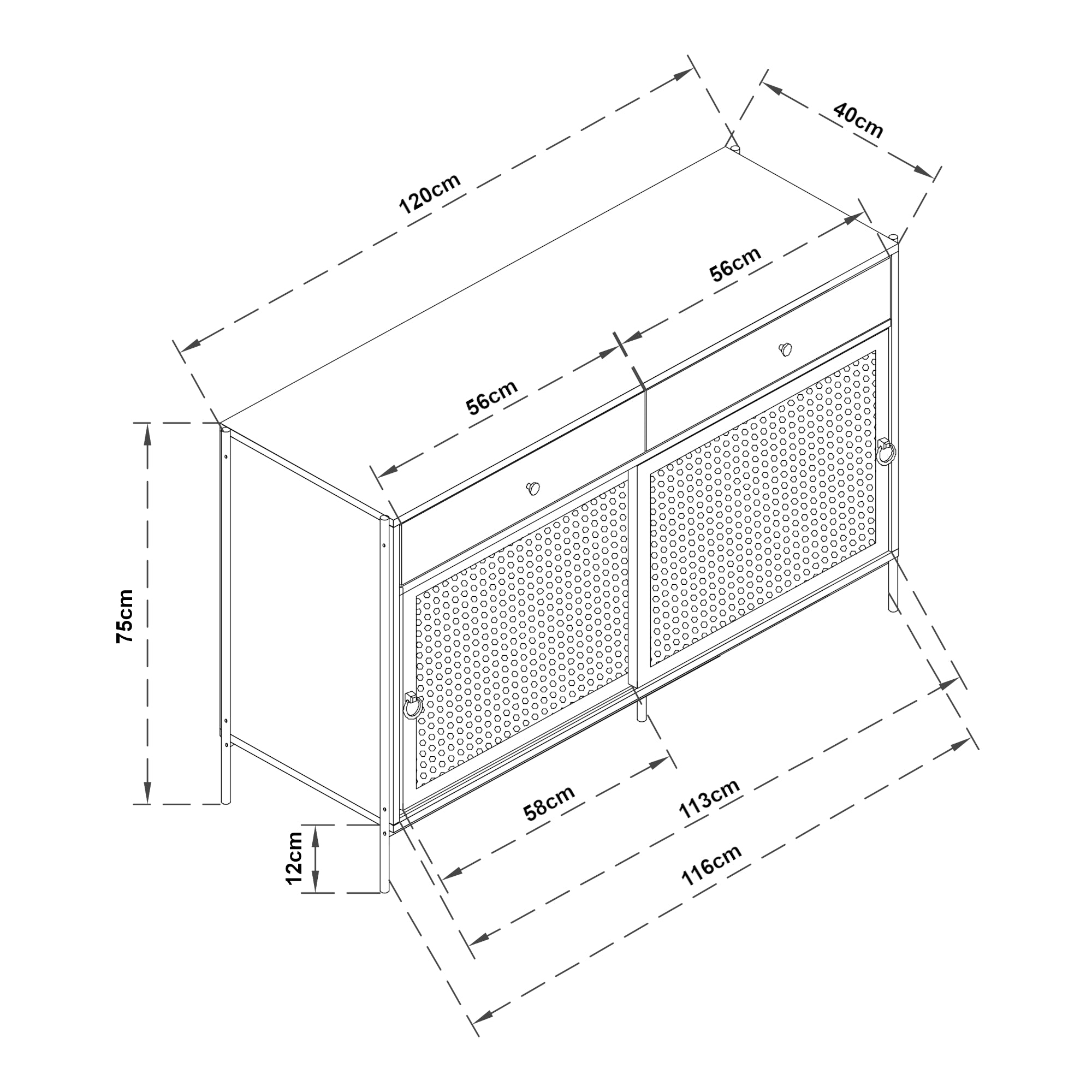 Mobile Porta TV Tysnes con 2 Cassetti e Scomparto Chiuso - Effetto Rovere / Nero [en.casa]