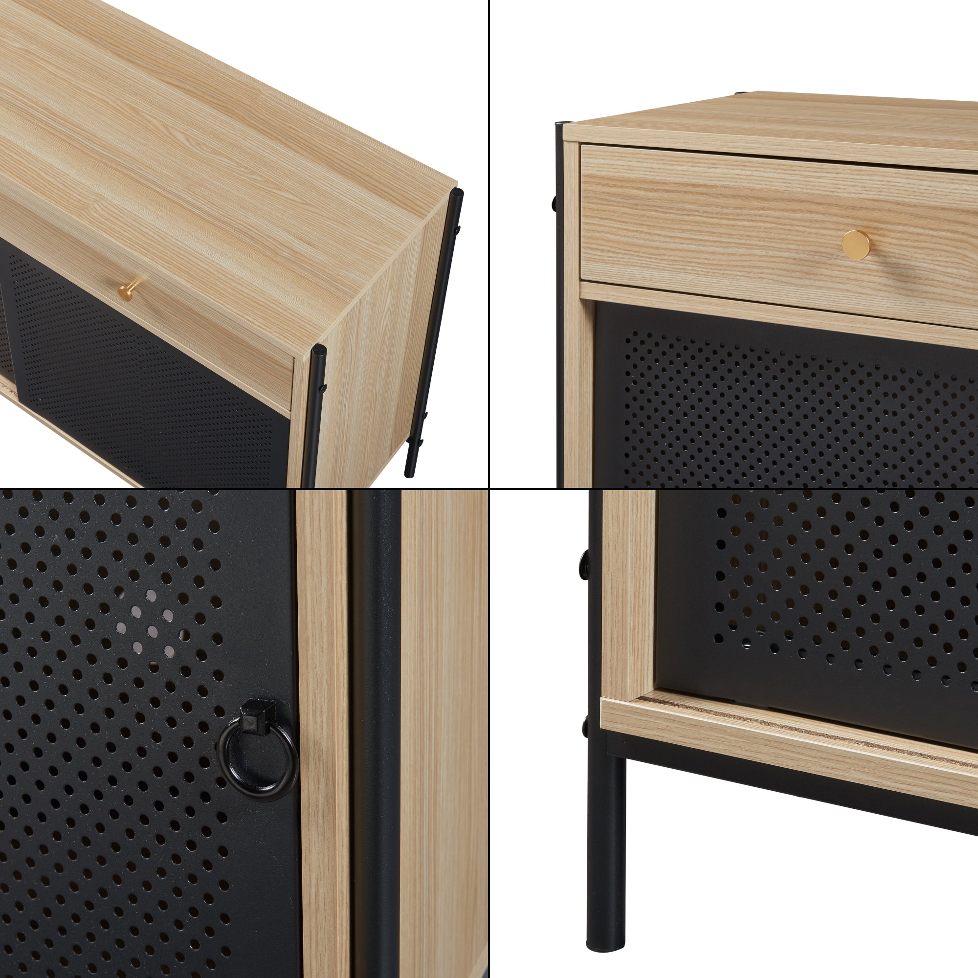 Mobile Porta TV Tysnes con 2 Cassetti e Scomparto Chiuso - Effetto Rovere / Nero [en.casa]