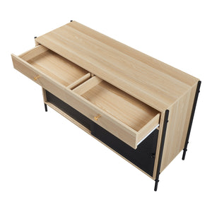 Mobile Porta TV Tysnes con 2 Cassetti e Scomparto Chiuso - Effetto Rovere / Nero [en.casa]