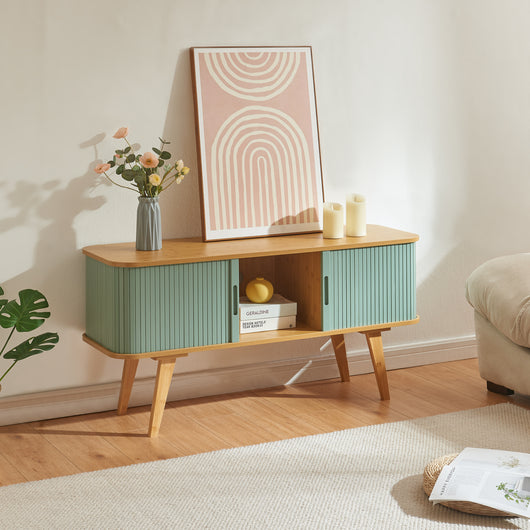 Mobile TV Tysvær 120x40x58 cm - Naturale / Azzurro [en.casa]