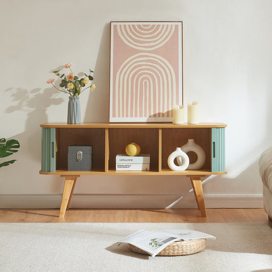 Mobile TV Tysvær 120x40x58 cm - Naturale / Azzurro [en.casa]