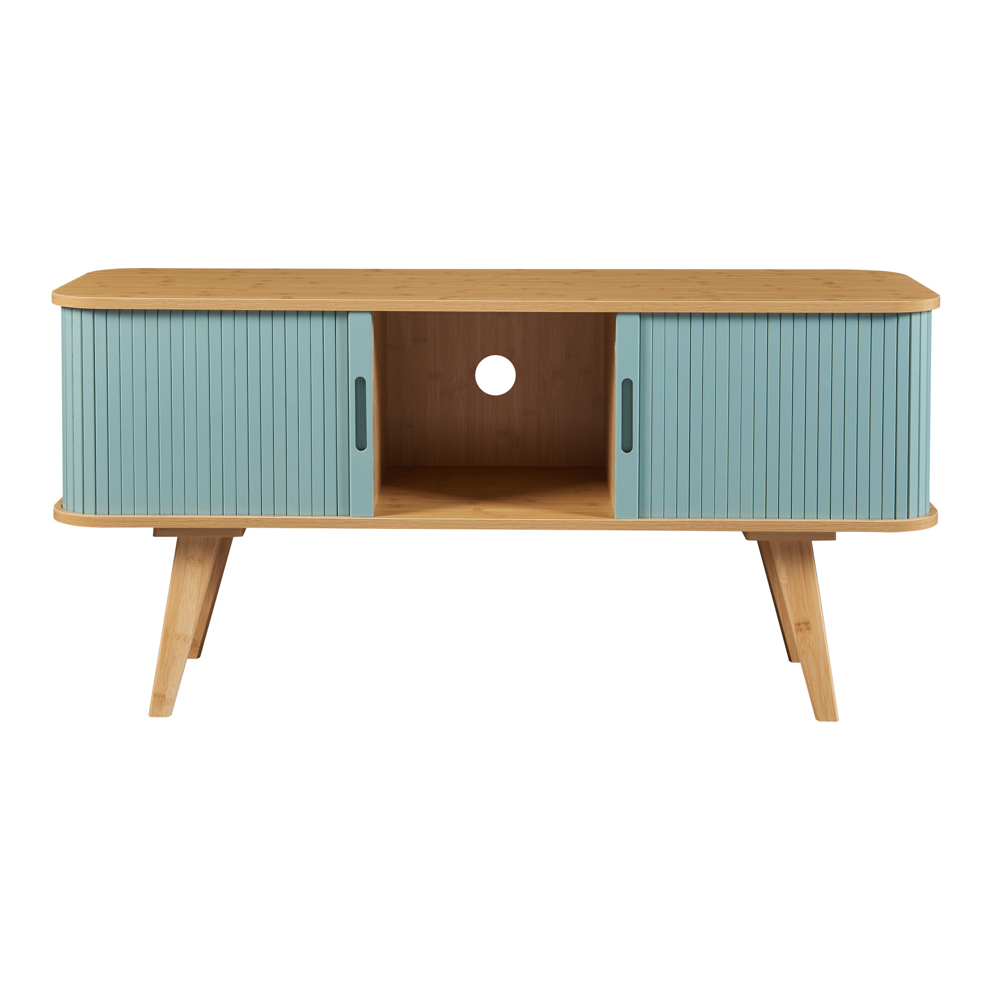 Mobile TV Tysvær 120x40x58 cm - Naturale / Azzurro [en.casa]