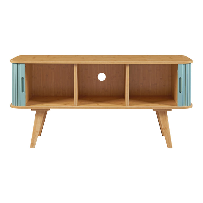 Mobile TV Tysvær 120x40x58 cm - Naturale / Azzurro [en.casa]