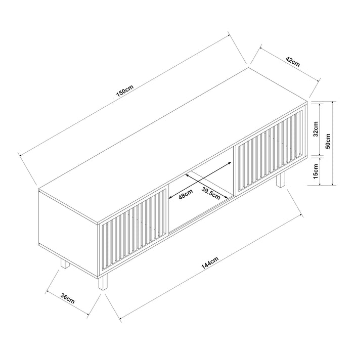 Mobile TV Ypäjä con Ante Scorrevoli 150x42x50 cm Bambù Naturale [en.casa]